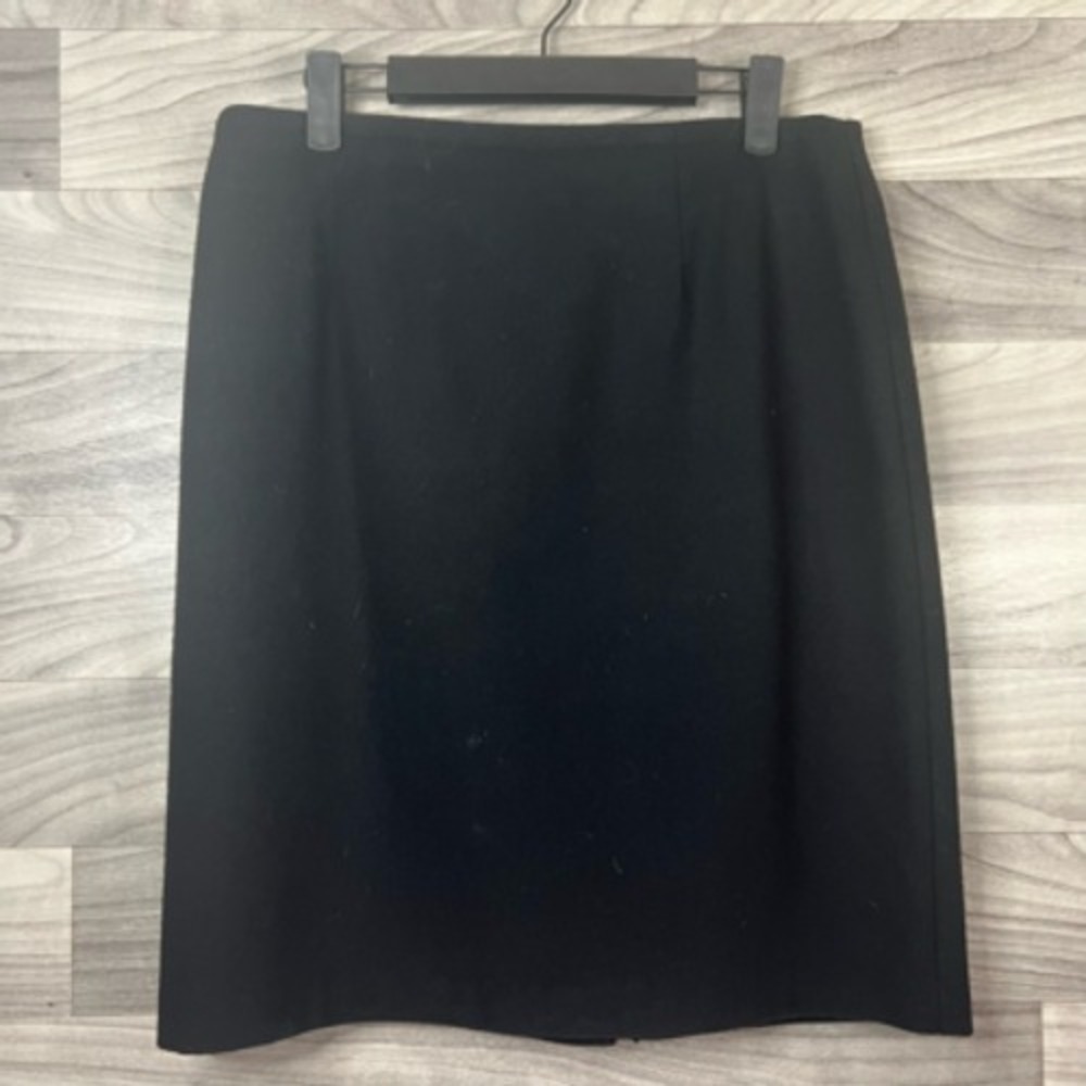 Straight Skirt Womens Black Knee Length Back Slit 100% Wool Career‎ M Business
